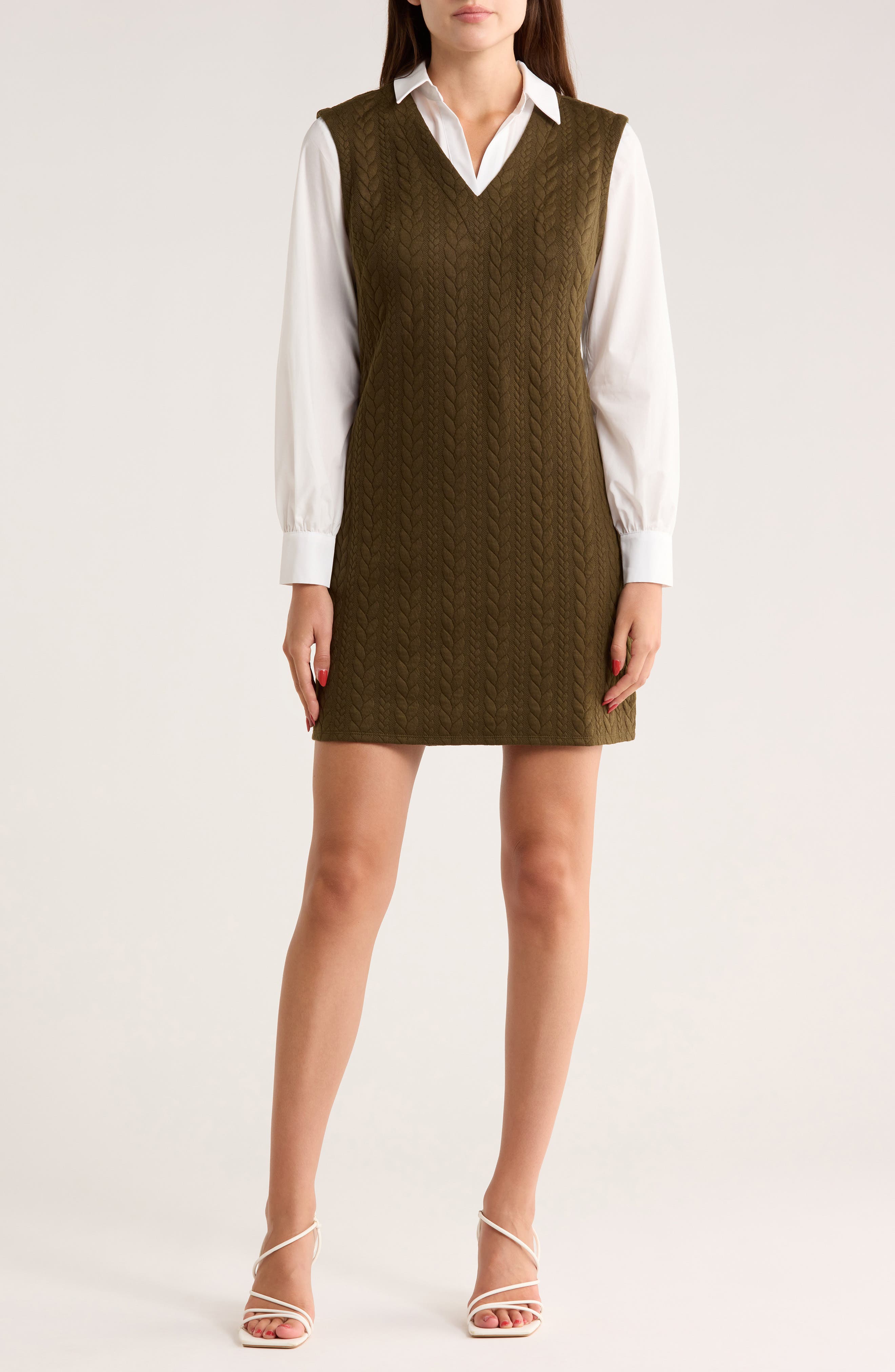 Eliza J Long Sleeve Twofer Shirtdress