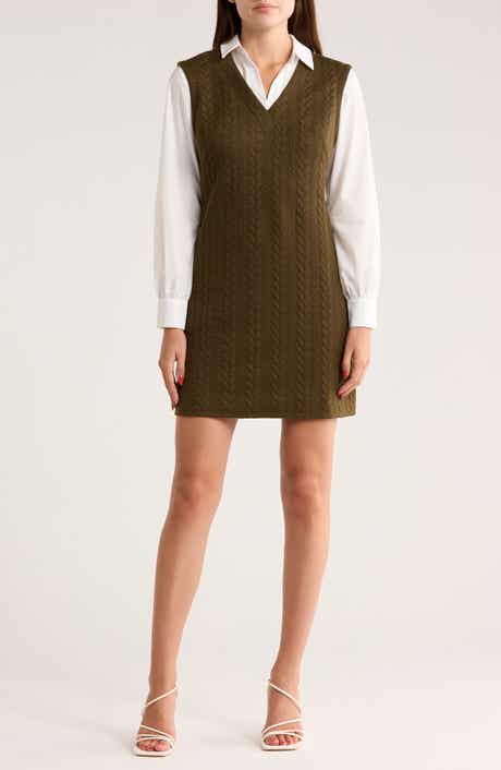 Eliza J Long Sleeve Twofer Shirtdress