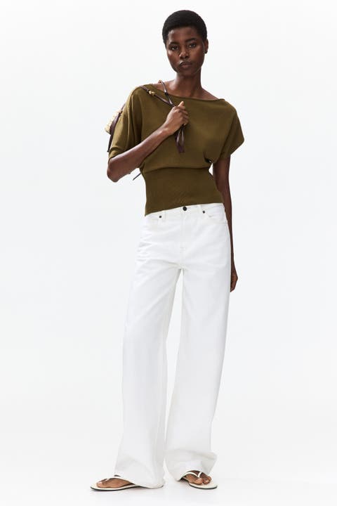 Fine-knit One-shoulder Top