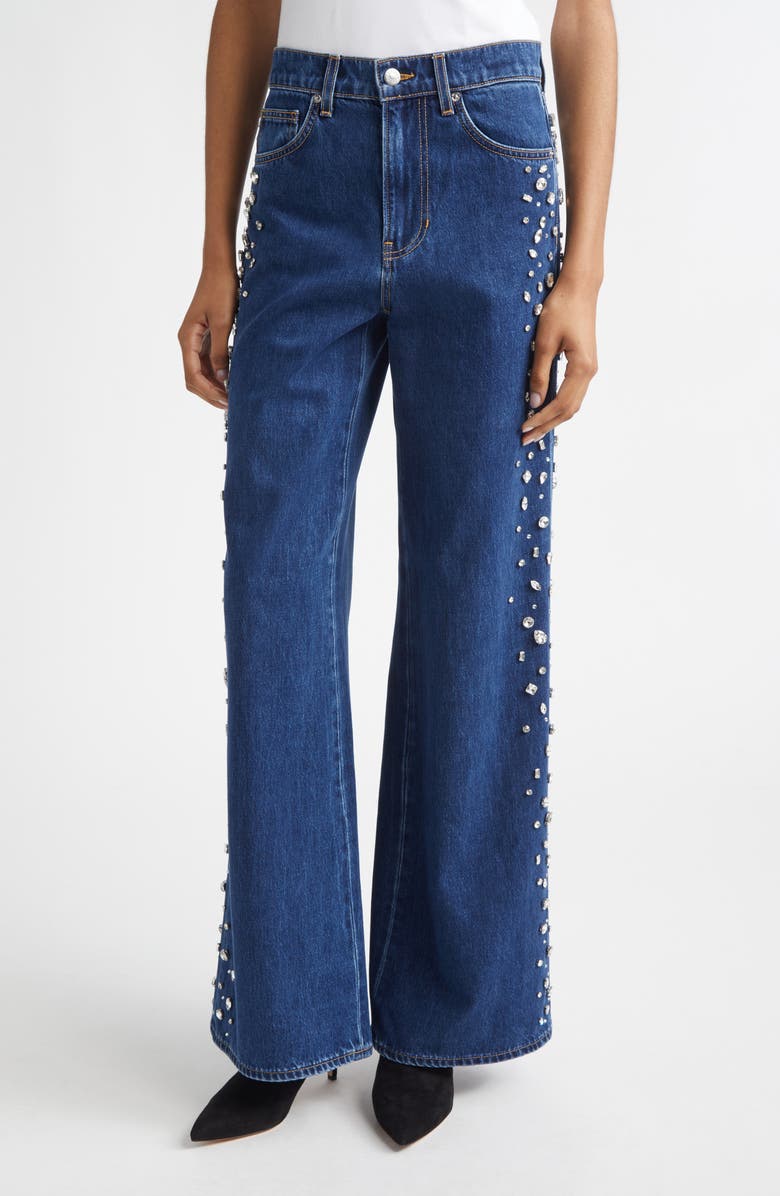 Veronica Beard Kasey Embellished Wide Leg Jeans, Main, color, Stoned Bright Blue