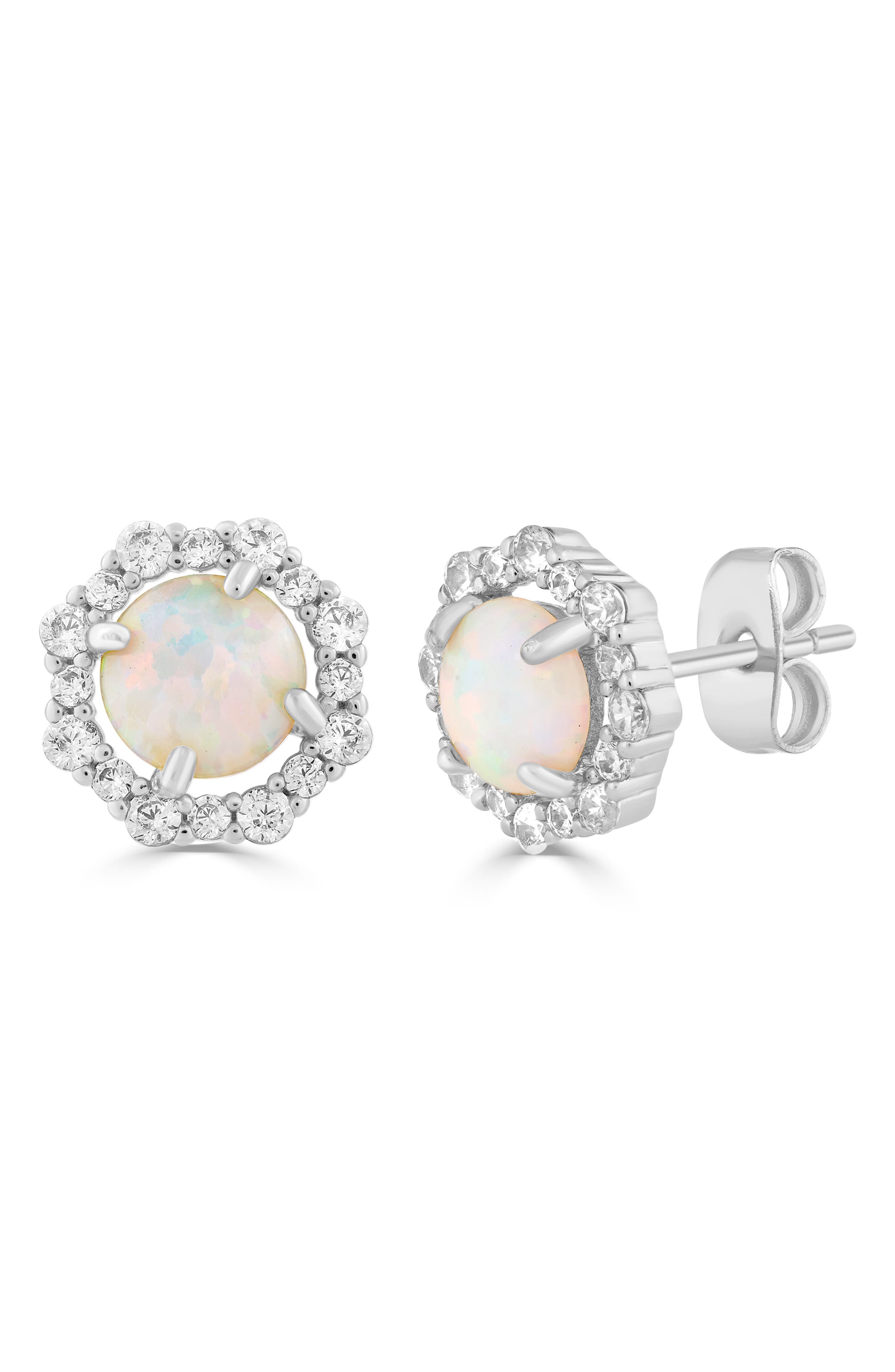 Imitation Opal & Cubic Zirconia Halo Stud Earrings