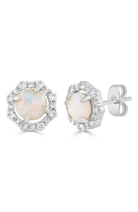 Imitation Opal & Cubic Zirconia Halo Stud Earrings