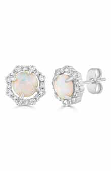 Imitation Opal & Cubic Zirconia Halo Stud Earrings