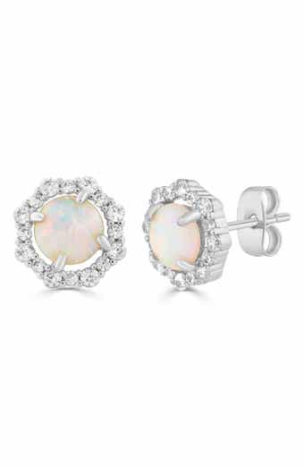 Imitation Opal & Cubic Zirconia Halo Stud Earrings