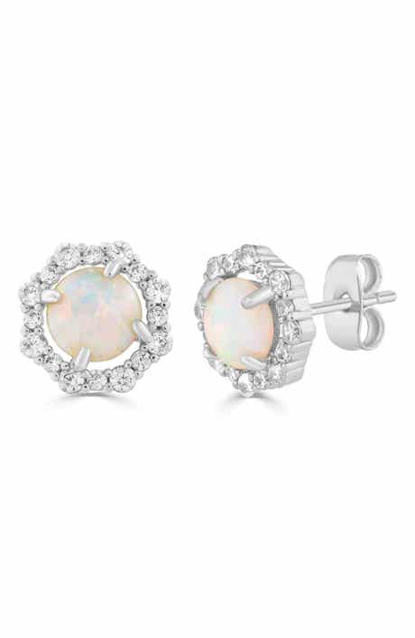 Imitation Opal & Cubic Zirconia Halo Stud Earrings