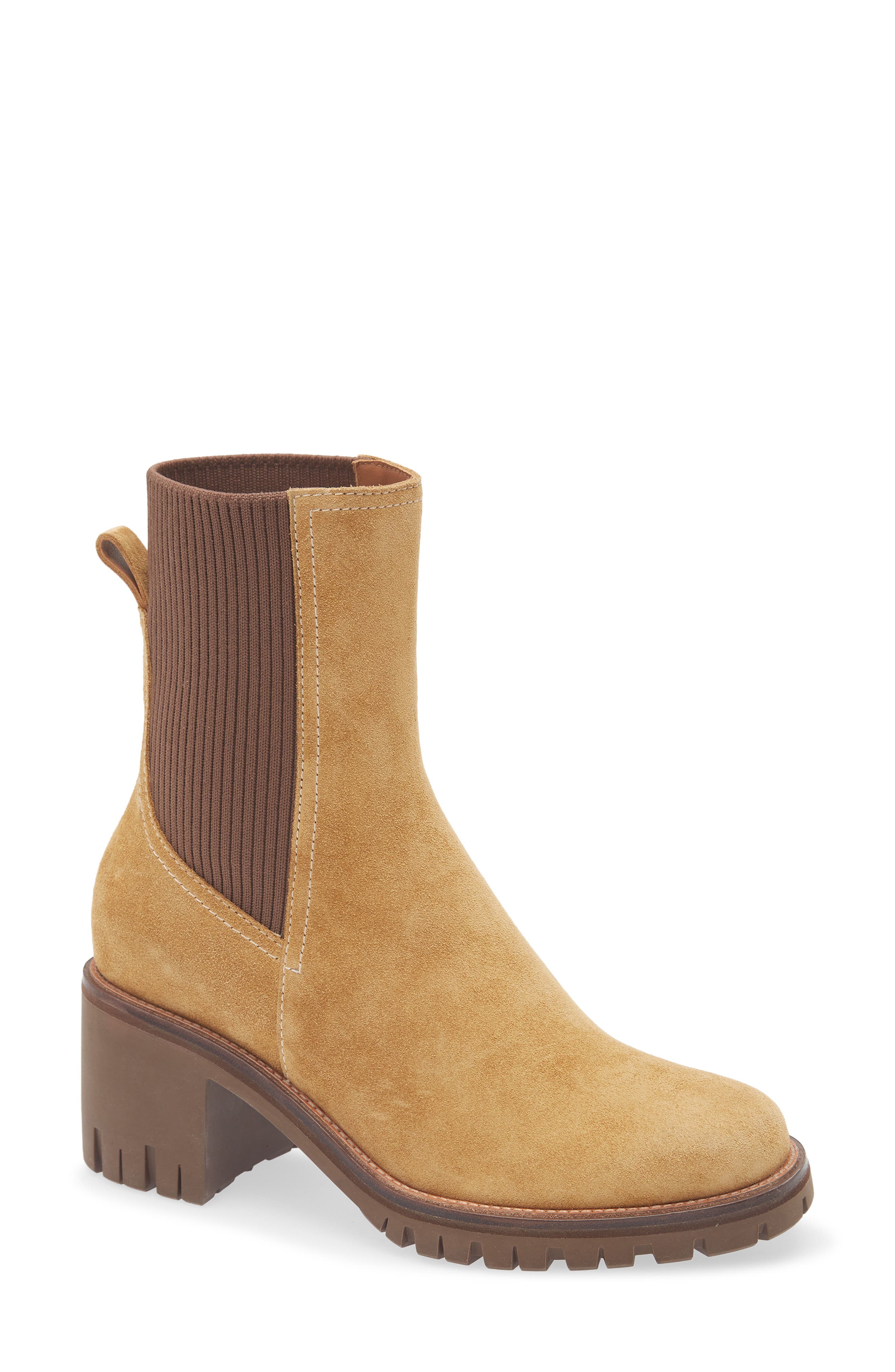 rag & bone Corey Lug Sole Chelsea Boot, Main, color, Caramel Suede