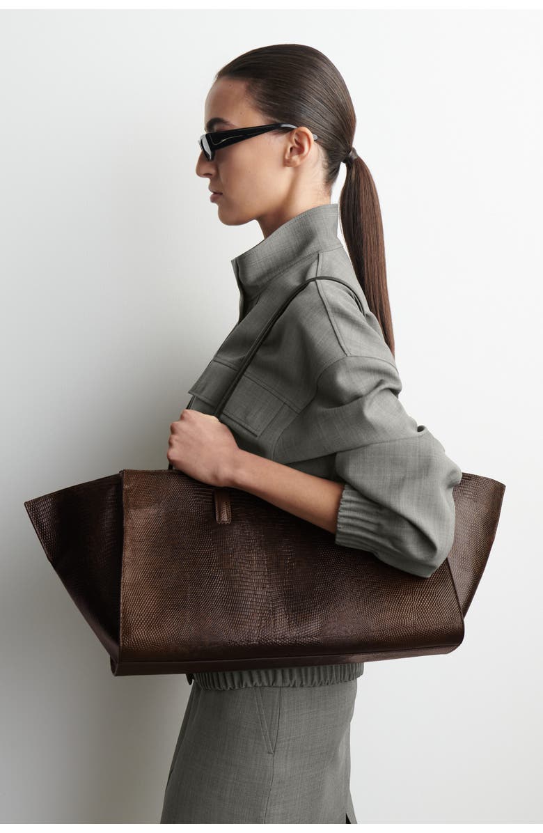 COS Monument Tote Bag - Leather, Main, color, Croc-Effect / Brown