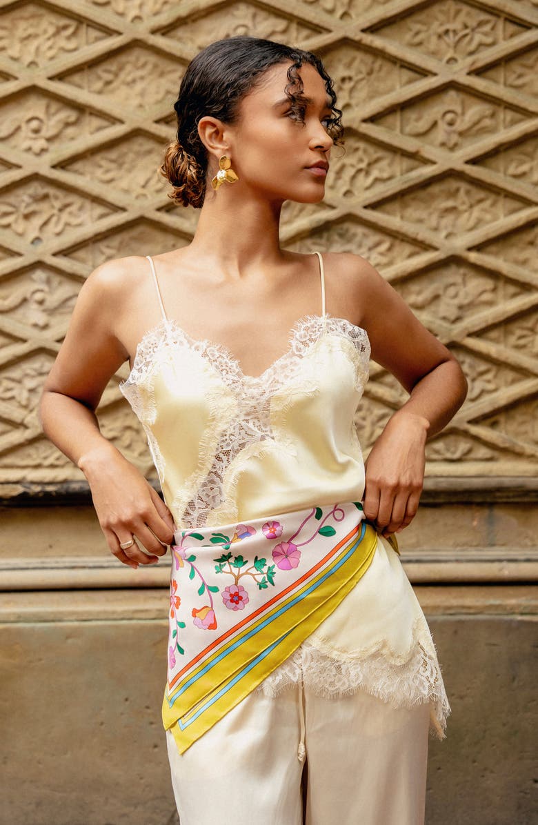 Jessie Zhao New York Limoncello Jardin Double Sided Silk Scarf, Alternate, color, Pink