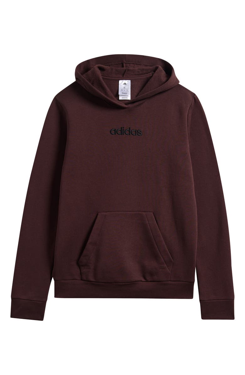 adidas Kids' Essential Linear Logo Embroidered Fleece Hoodie, Main, color, Dark Brown
