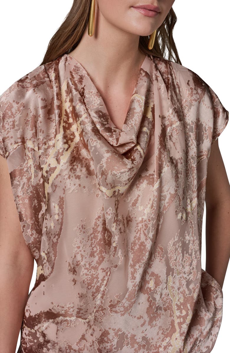 Donna Karan New York Burnout Cowl Neck Top, Alternate, color, Snow Petal Combo