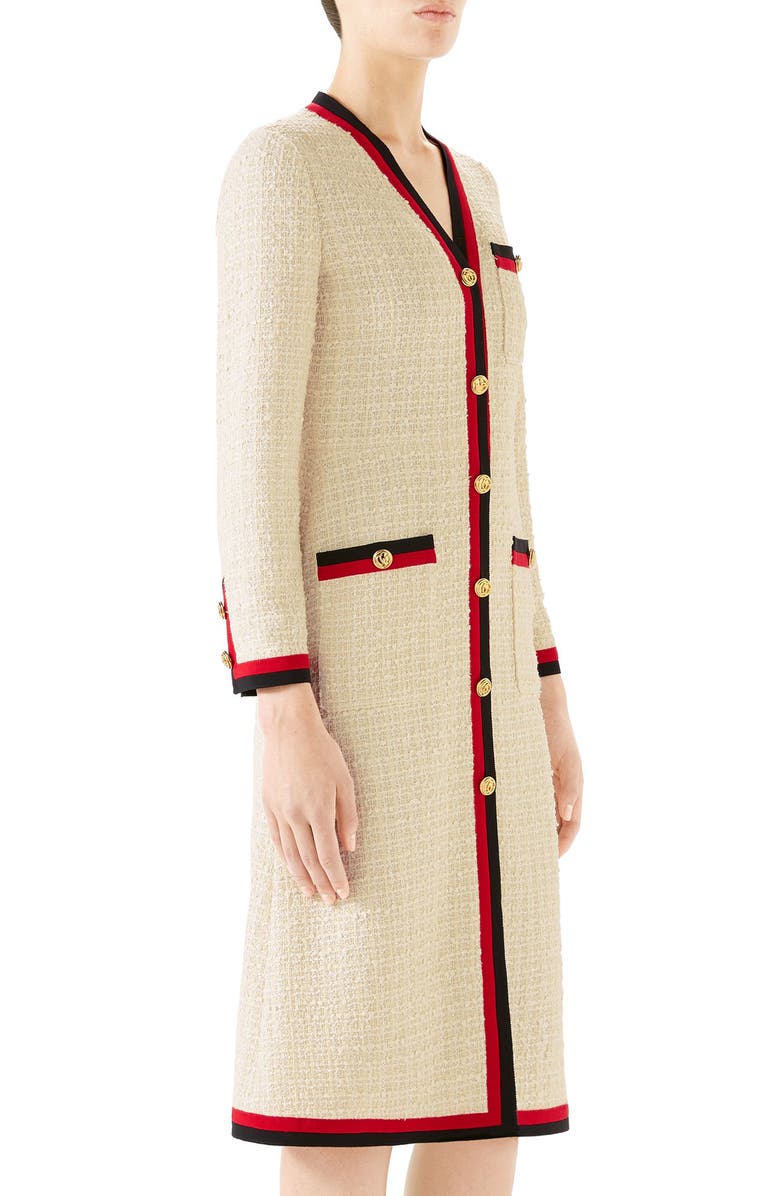 Gucci Ribbon Trim Tweed Dress, Alternate, color, 