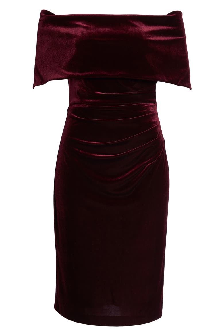 Off the Shoulder Velvet Cocktail Dress, Alternate, color, BURGUNDY