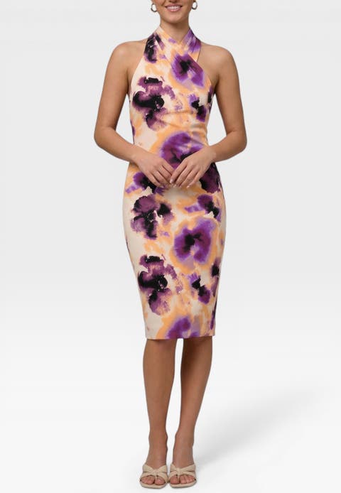 Harland Crossover Halter Midi Dress