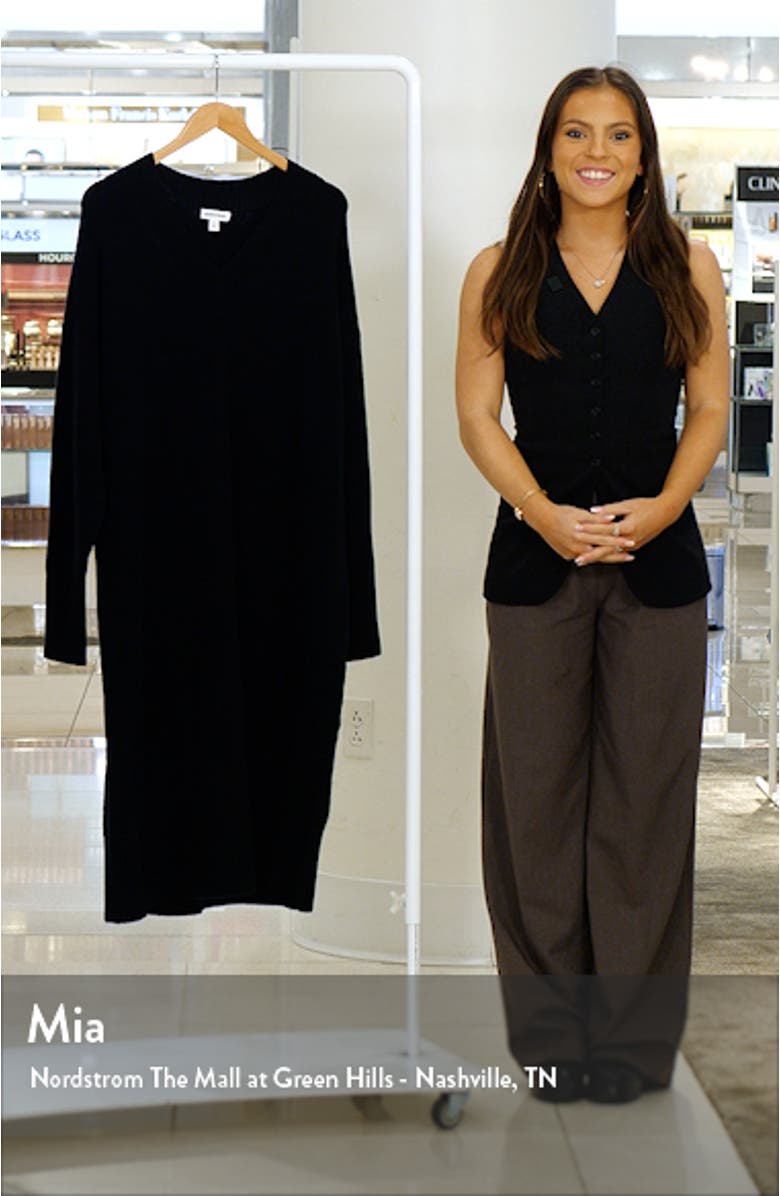V-Neck Long Sleeve Wool & Cashmere Sweater Dress