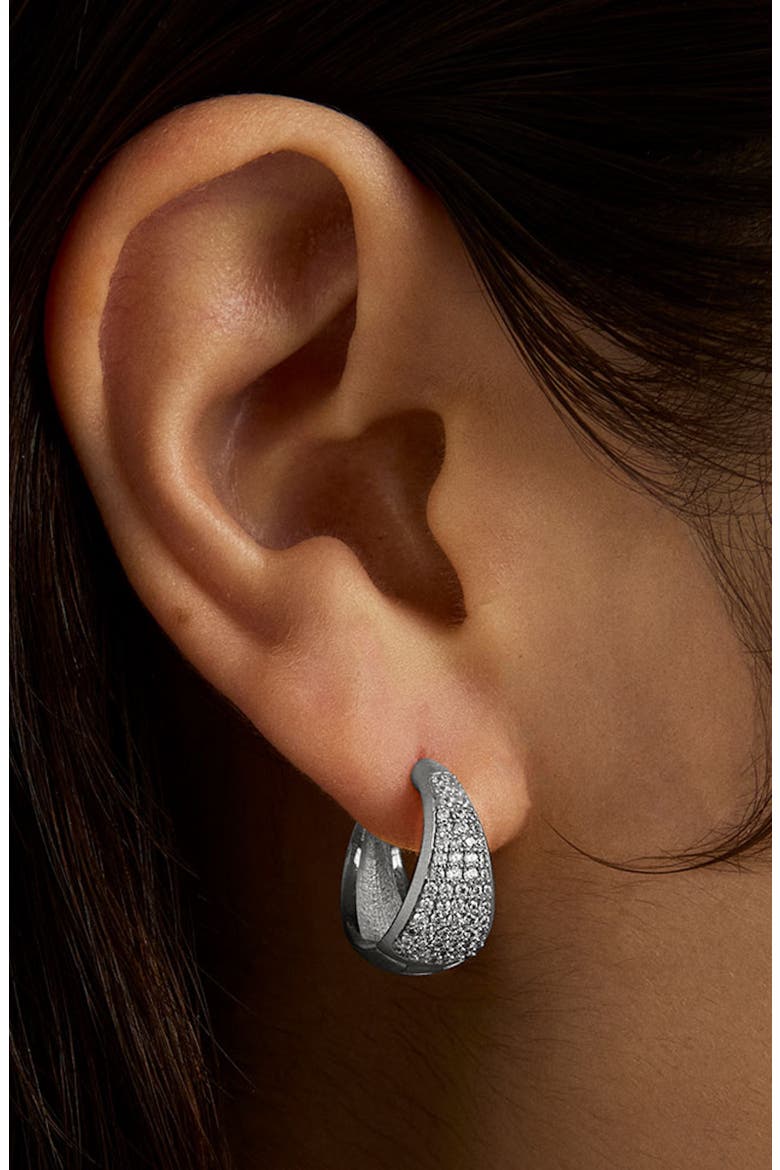 Margaux Pavé Hoop Earrings, Alternate, color, WHITE TOPAZ/ SILVER