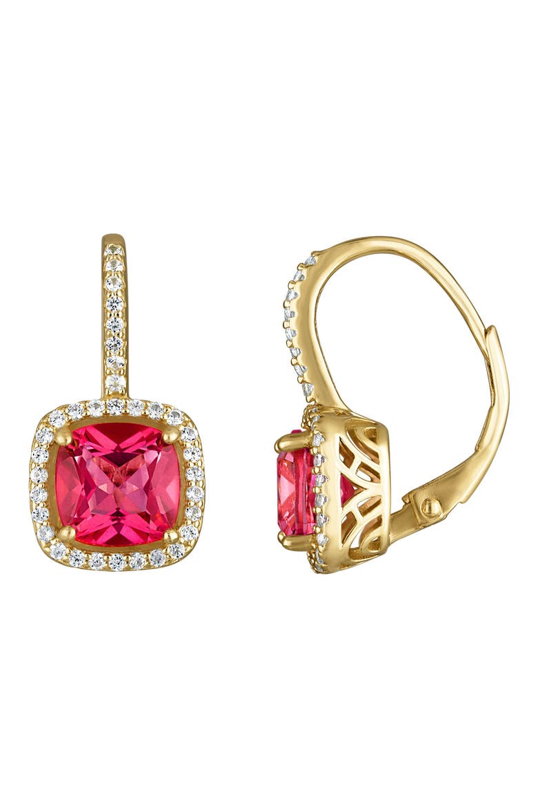 14K Gold Over Silver Gemstone And Diamond Leverback Earrings, Main, color, PINK TOPAZ