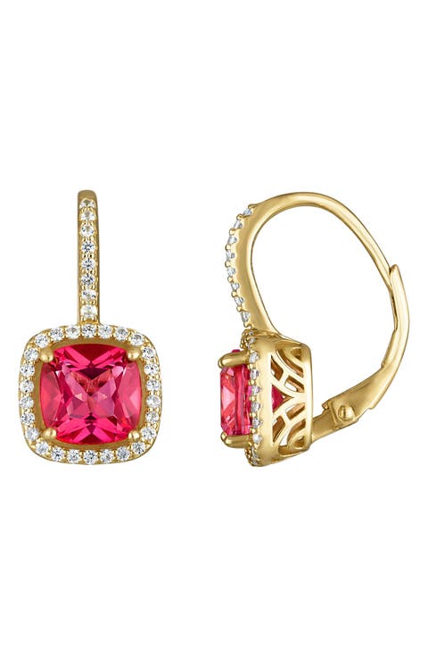 14K Gold Over Silver Gemstone And Diamond Leverback Earrings