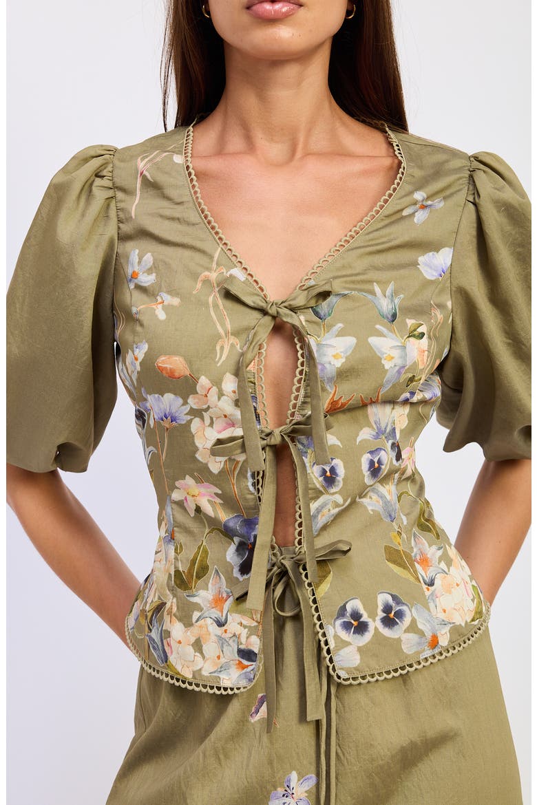 Yvette Floral Puff Sleeve Top, Alternate, color, OLIVE BLUE FLORAL