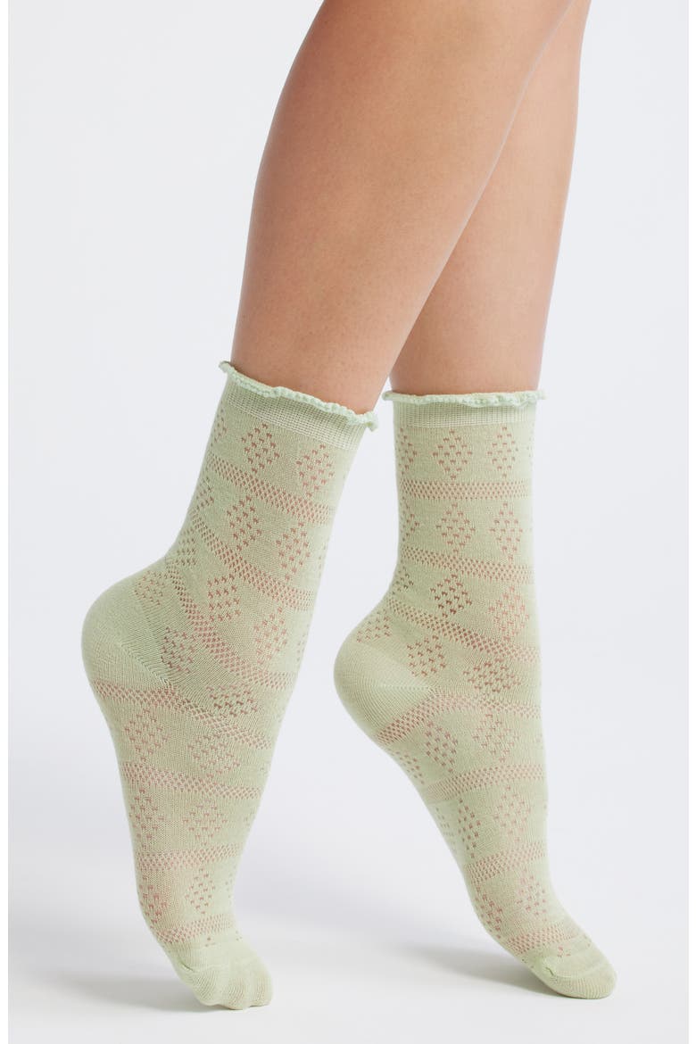 Krista Cotton Blend Pointelle Crew Socks, Main, color, FERN