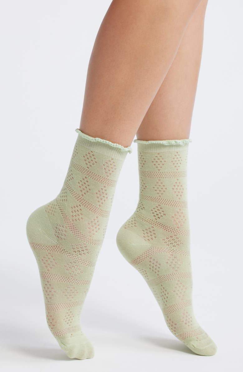 Casa Clara Krista Cotton Blend Pointelle Crew Socks, Main, color, Fern