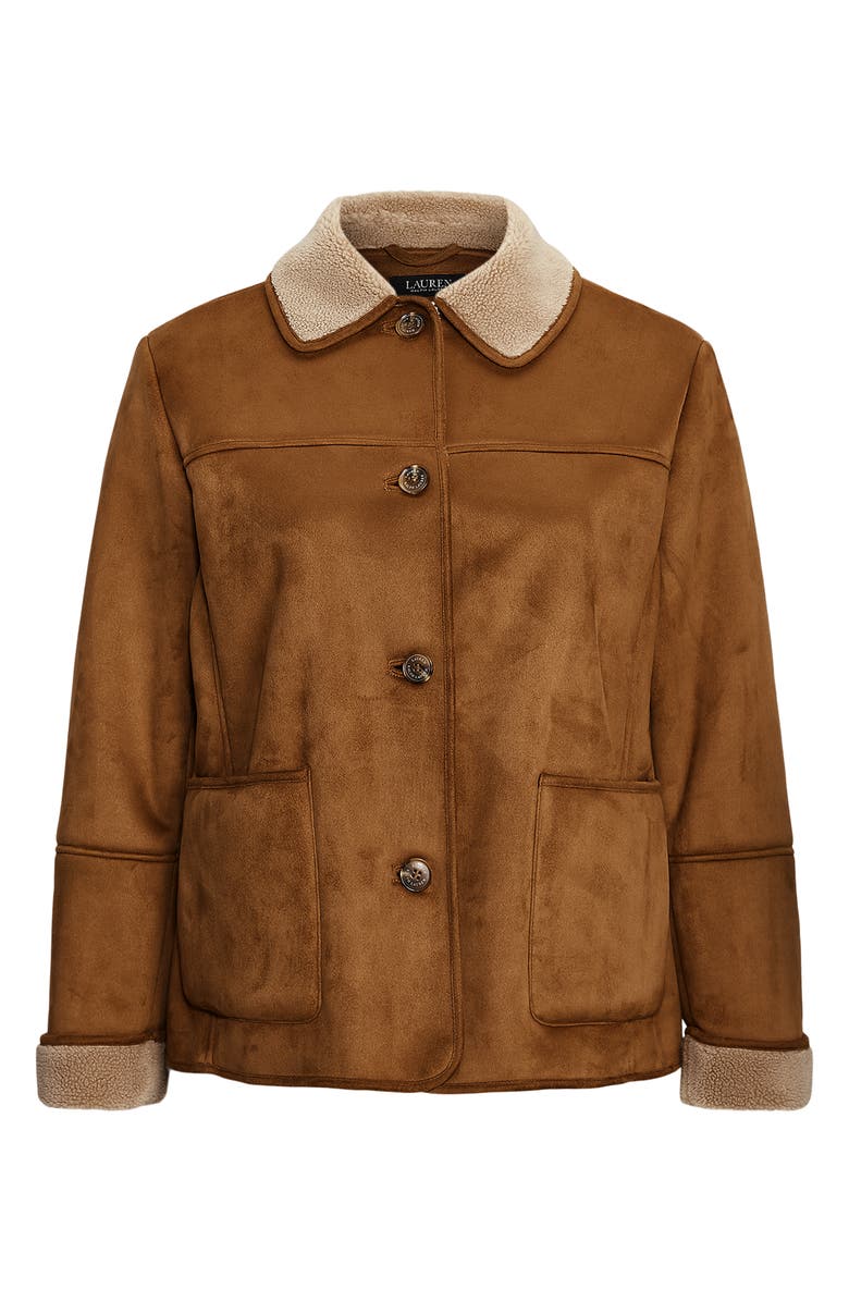 Lauren Ralph Lauren Faux Suede Jacket with Faux Shearling Trim, Alternate, color,