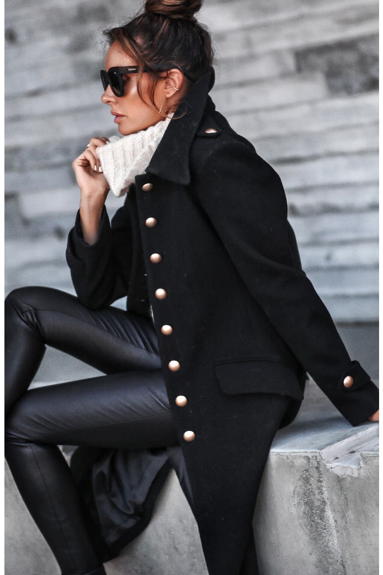 Wool Blend Fit & Flare Coat, Alternate, color, BLACK