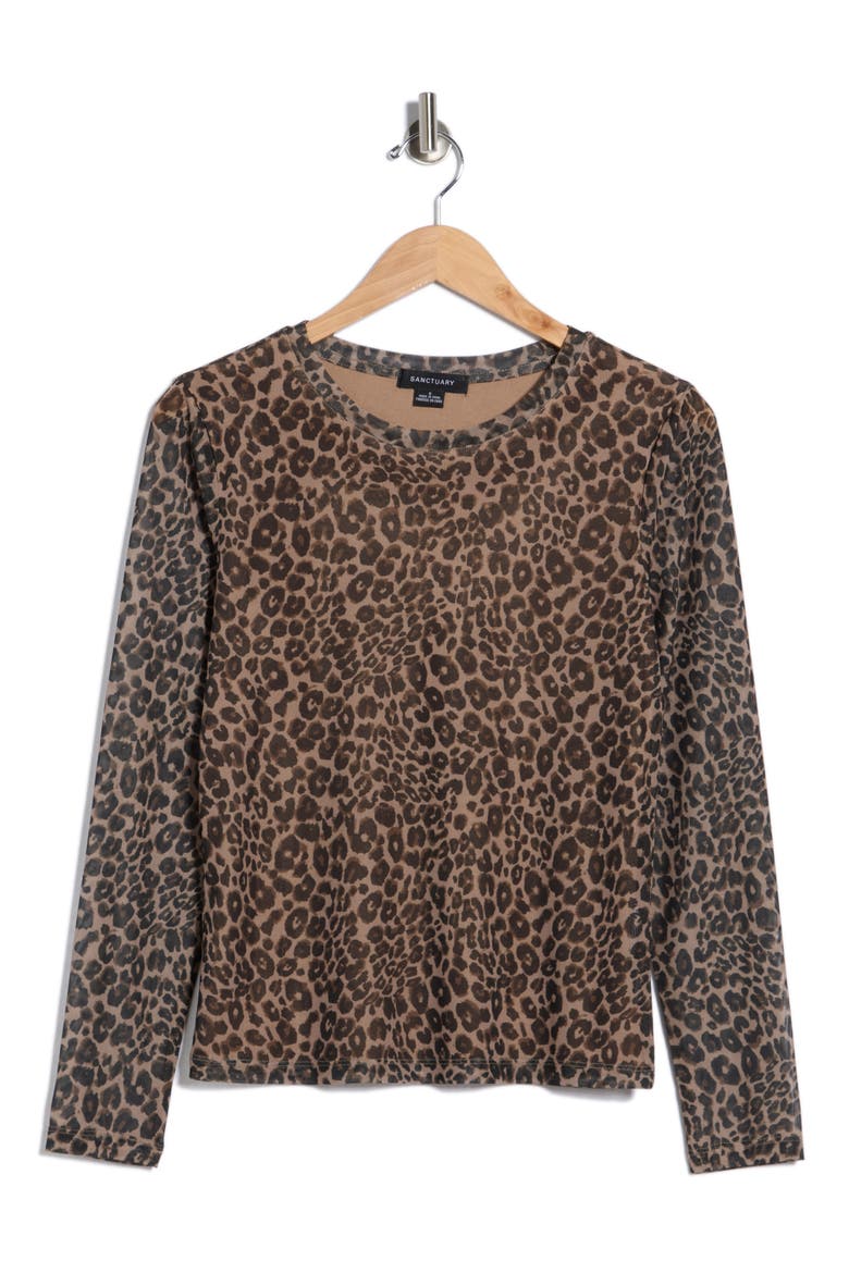 Floral Print Long Sleeve Mesh Top, Alternate, color, FRENCH KITTY BROWN