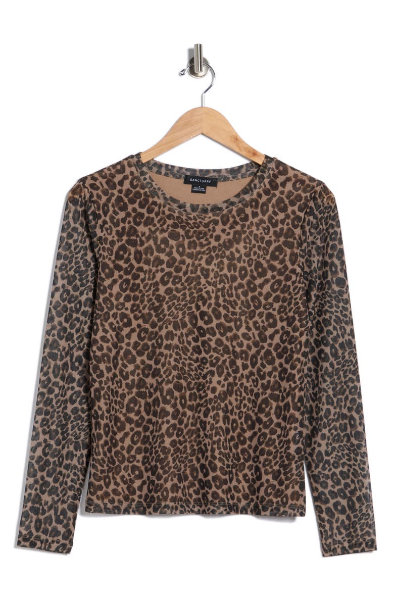 Sanctuary Floral Print Long Sleeve Mesh Top, Alternate, color, French Kitty Brown