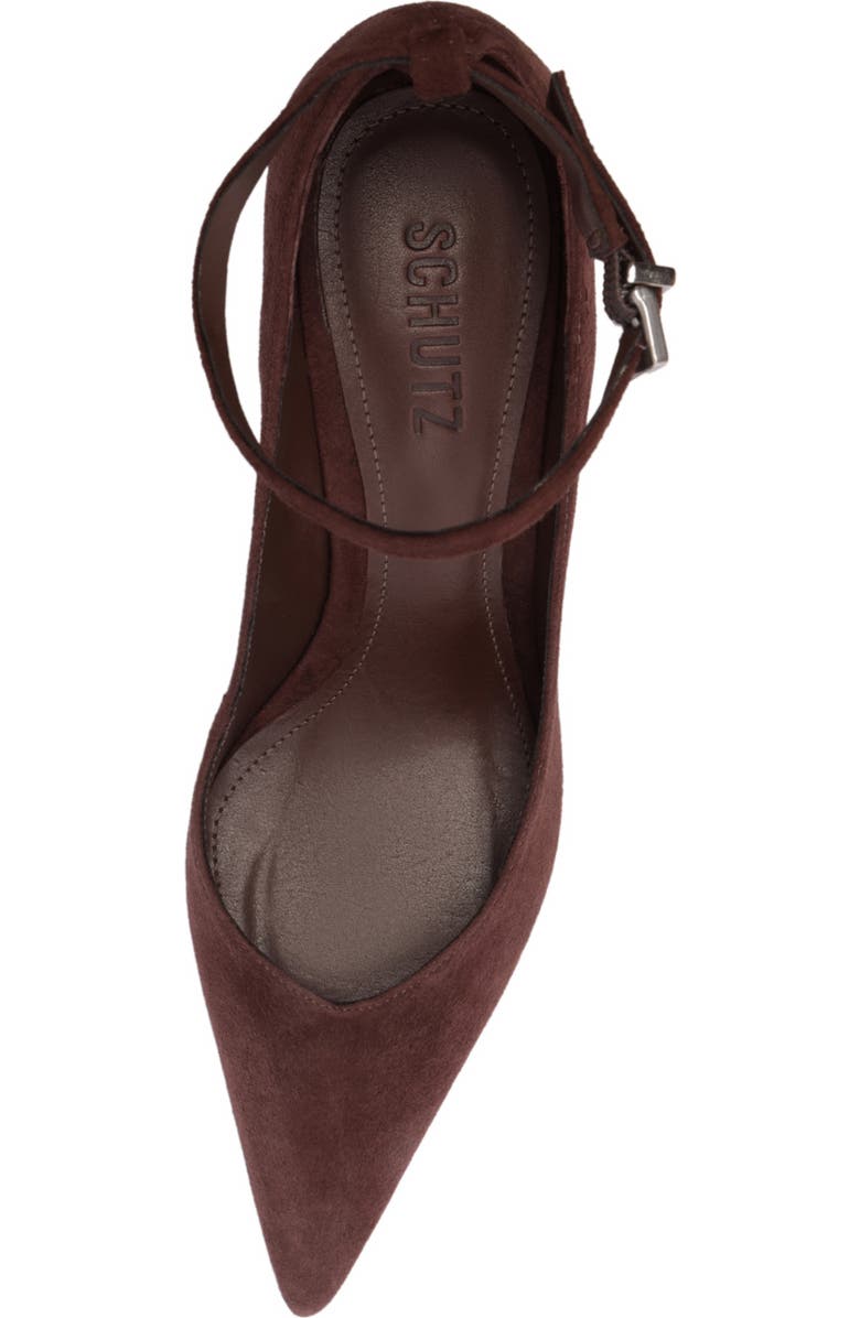 Schutz Mia Ankle Strap Pointed Toe Pump, Alternate, color, Root Brown