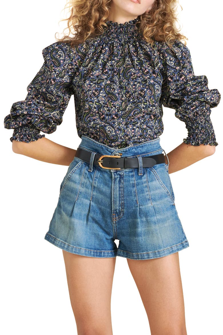 Gaia Smocked Ruffle Top, Main, color, NAVY MULTI