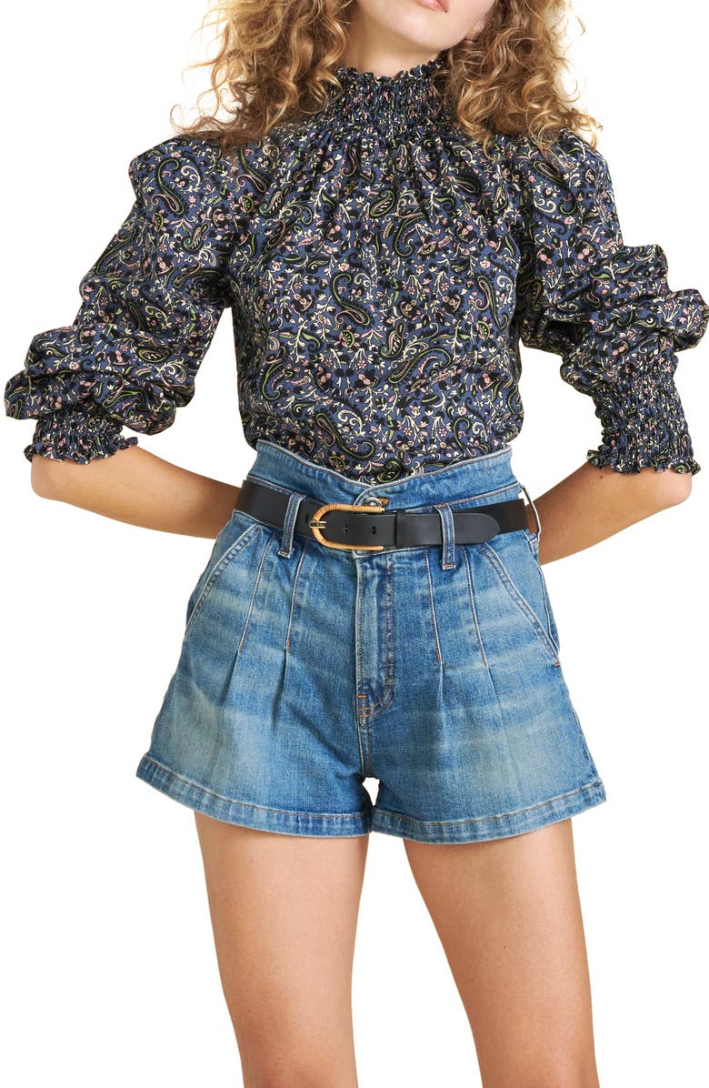 Veronica Beard Gaia Smocked Ruffle Top, Main, color, 