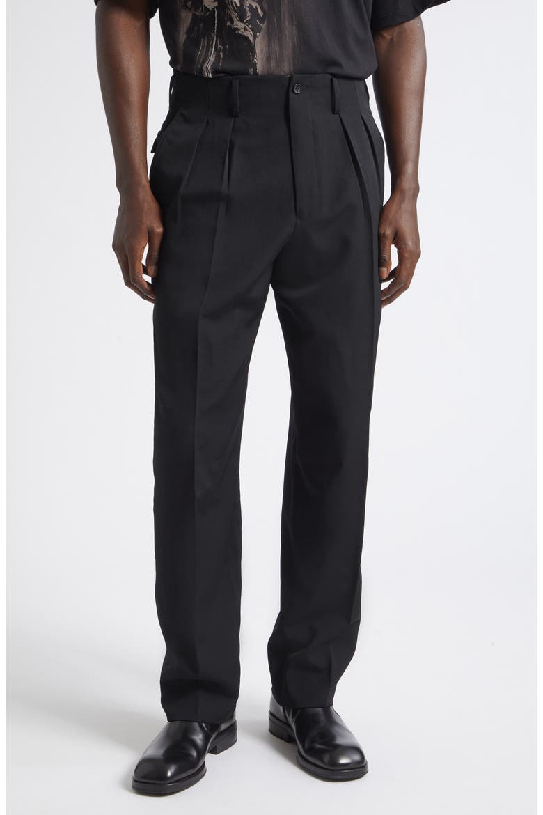 Gabardine Double Pleated Wide Leg Pants, Alternate, color, BLACK