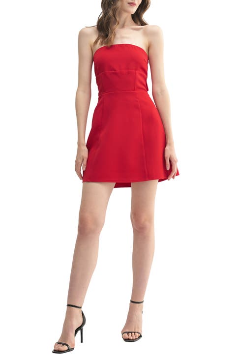 Bow Back Strapless Fit & Flare Minidress