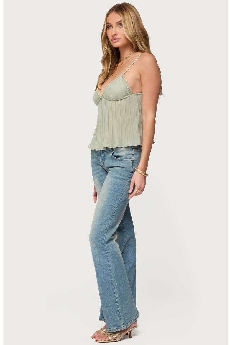 Rhian Lace Trim Pleated Babydoll Top, Alternate, color, SAGE
