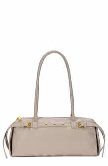 Belt Front Faux Leather Baguette Shoulder Bag