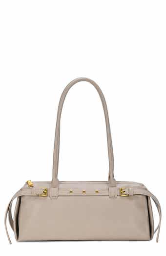 Belt Front Faux Leather Baguette Shoulder Bag