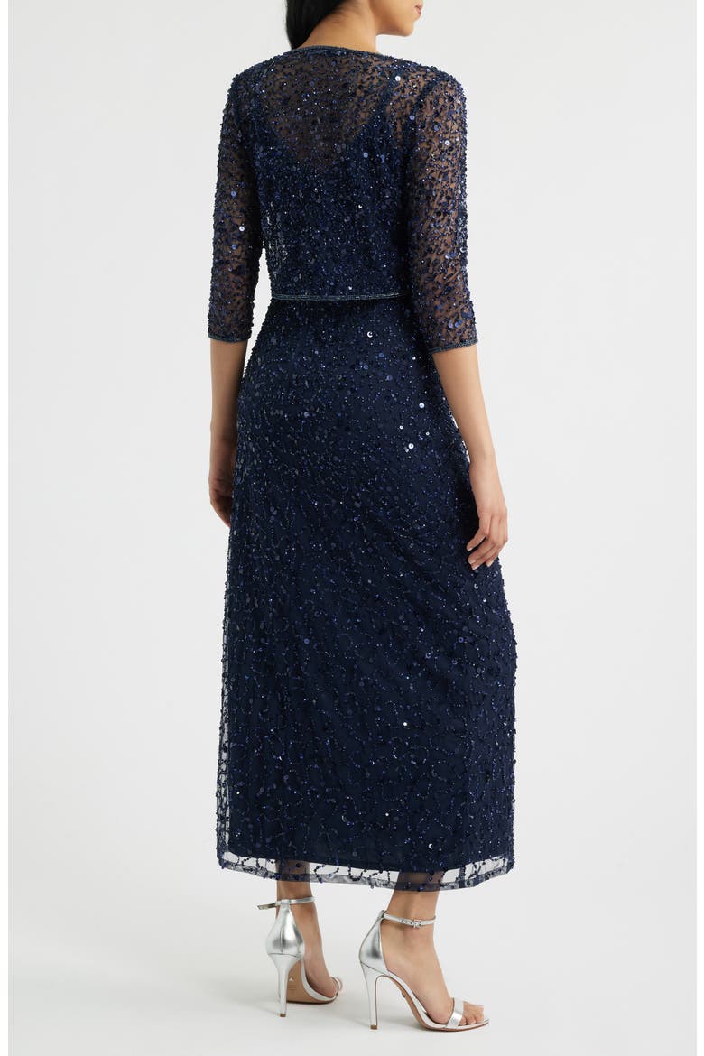 Beaded Cocktail Dress with Bolero, Alternate, color, NAVY