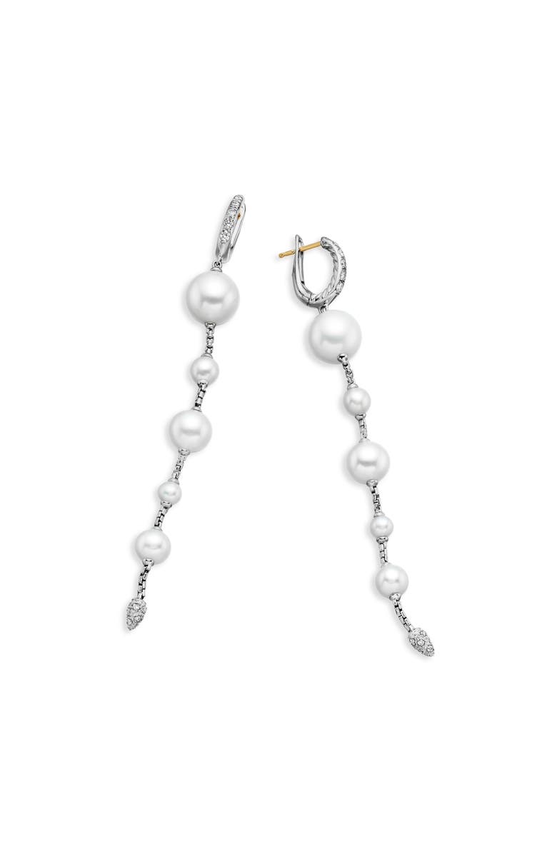 David Yurman Pearl and Pavé Drop Earrings with Diamonds, Alternate, color, Sterling Silver