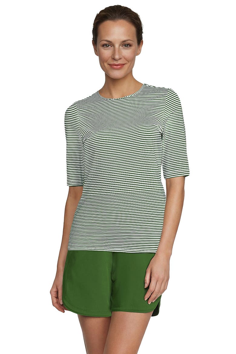 SunShade UPF 50 Elbow Sleeve Rash Guard Swim Tee, Alternate, color, Fusion Green Mini Stripe