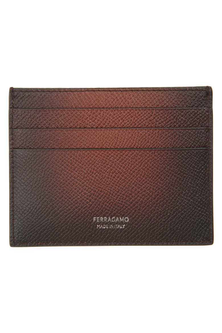 Micro Double Gancio Burnished Leather Card Case, Alternate, color, NEW COGNAC NERO T MORO