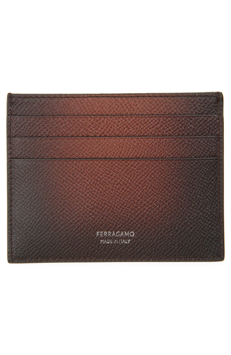 FERRAGAMO Micro Double Gancio Burnished Leather Card Case, Alternate, color, New Cognac Nero T Moro