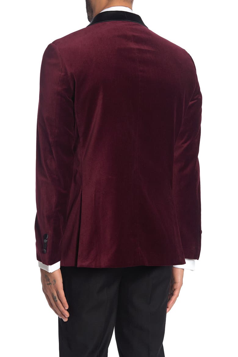 Burgundy Shawl Collar Single Button Velvet Suit Separate Sport Coat, Alternate, color, BURGUNDY