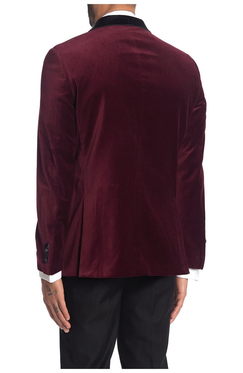 SAVILE ROW CO Burgundy Shawl Collar Single Button Velvet Suit Separate Sport Coat, Alternate, color, Burgundy