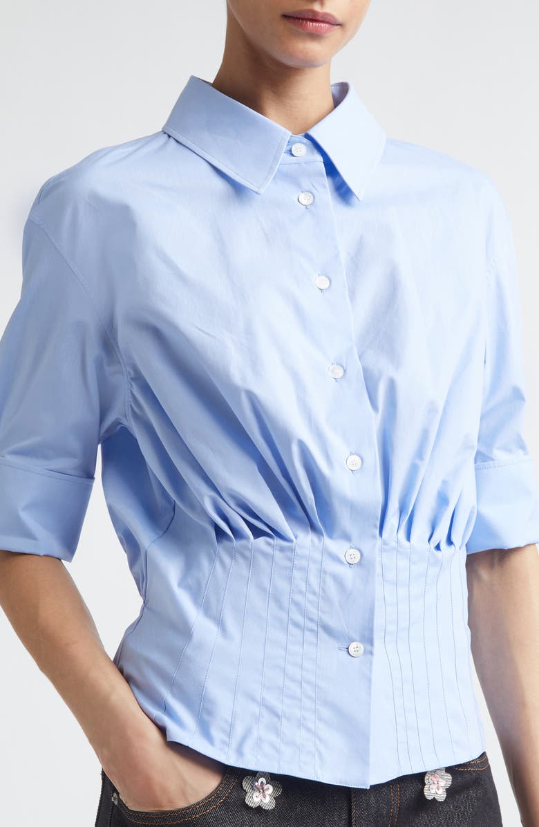 Marni Pintuck Peplum Poplin Button-Up Shirt, Alternate, color, Iris Blue