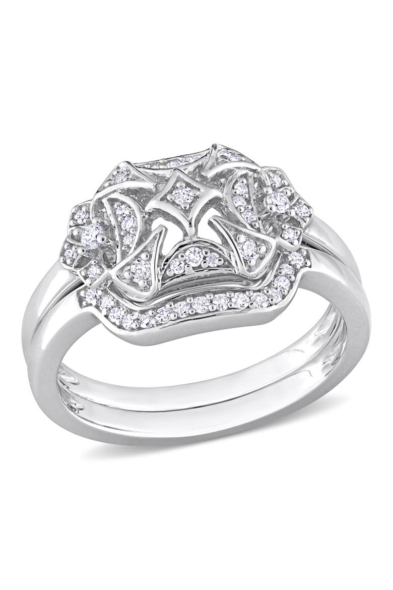 Diamond Vintage Bridal Ring Set, Main, color, Sterling Silver