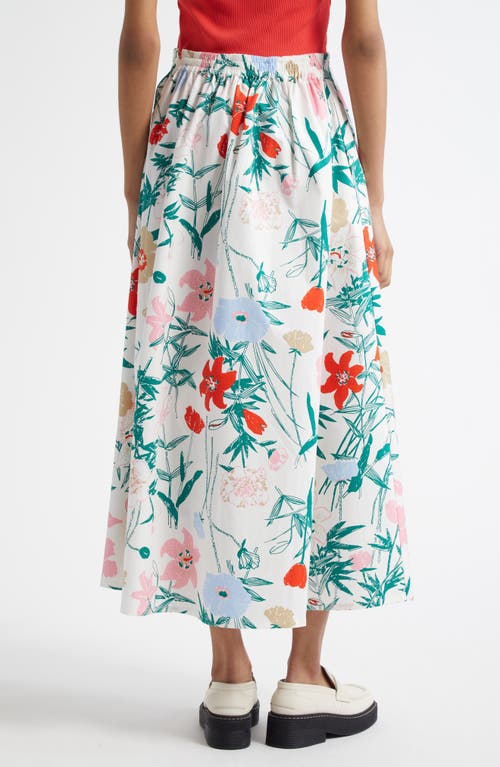 Marimekko Buklee Perenna Stretch Cotton Poplin Maxi Skirt In White, Green, Red, Brown