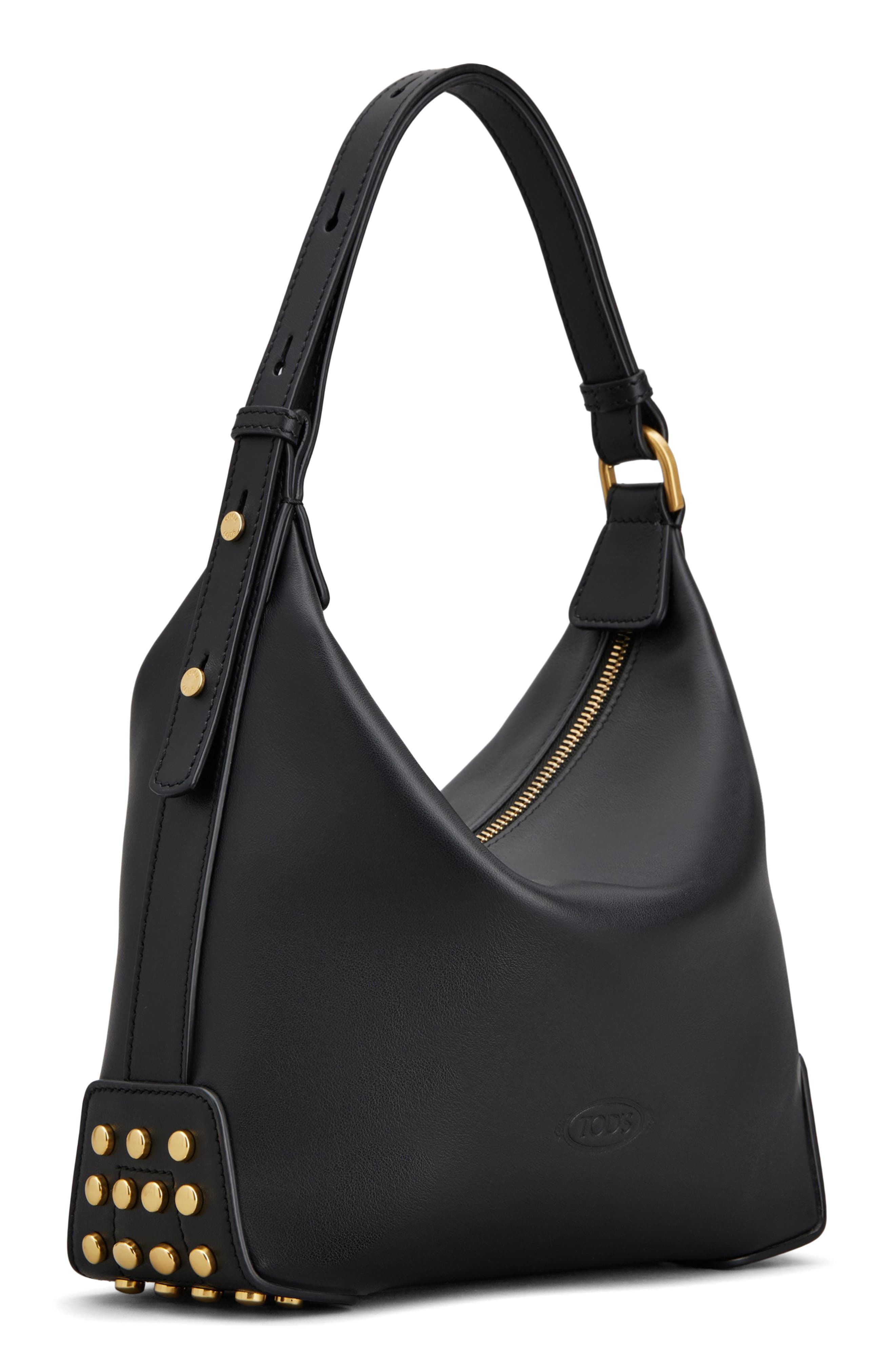 Tod's Mini Metal Dots Leather Shoulder Bag, Alternate, color, Nero