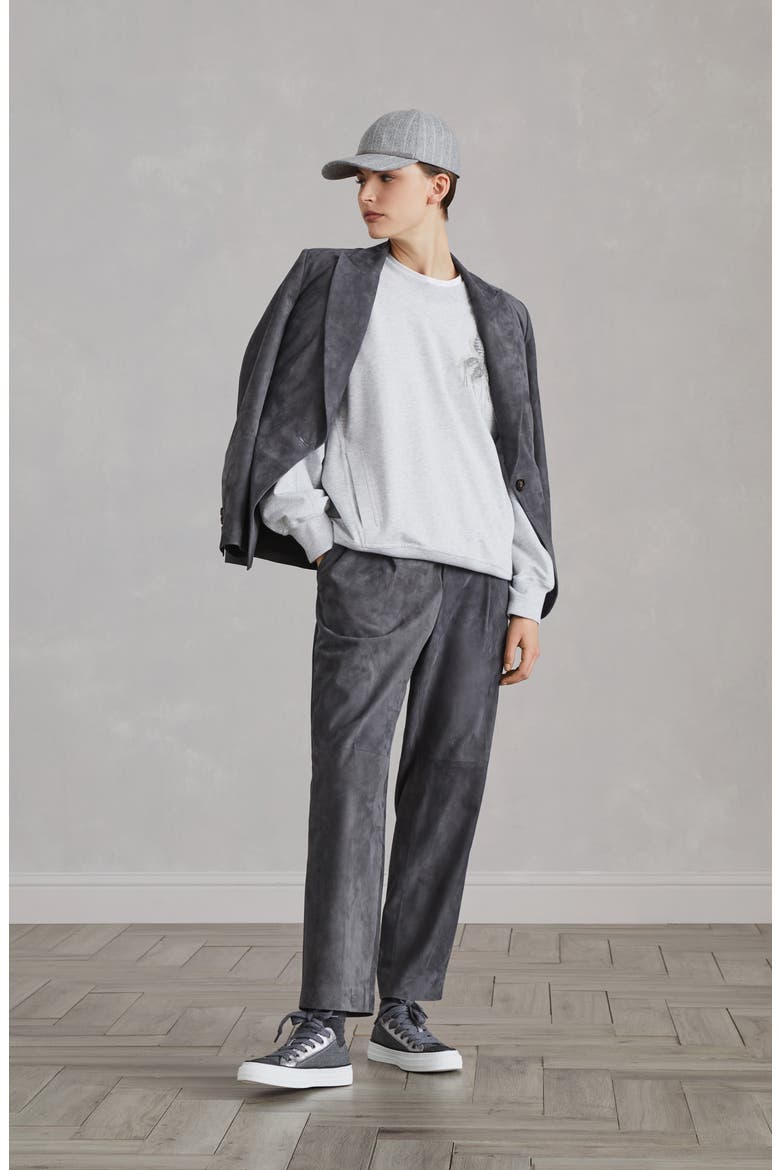 Suede blazer with monili, Alternate, color, Lead