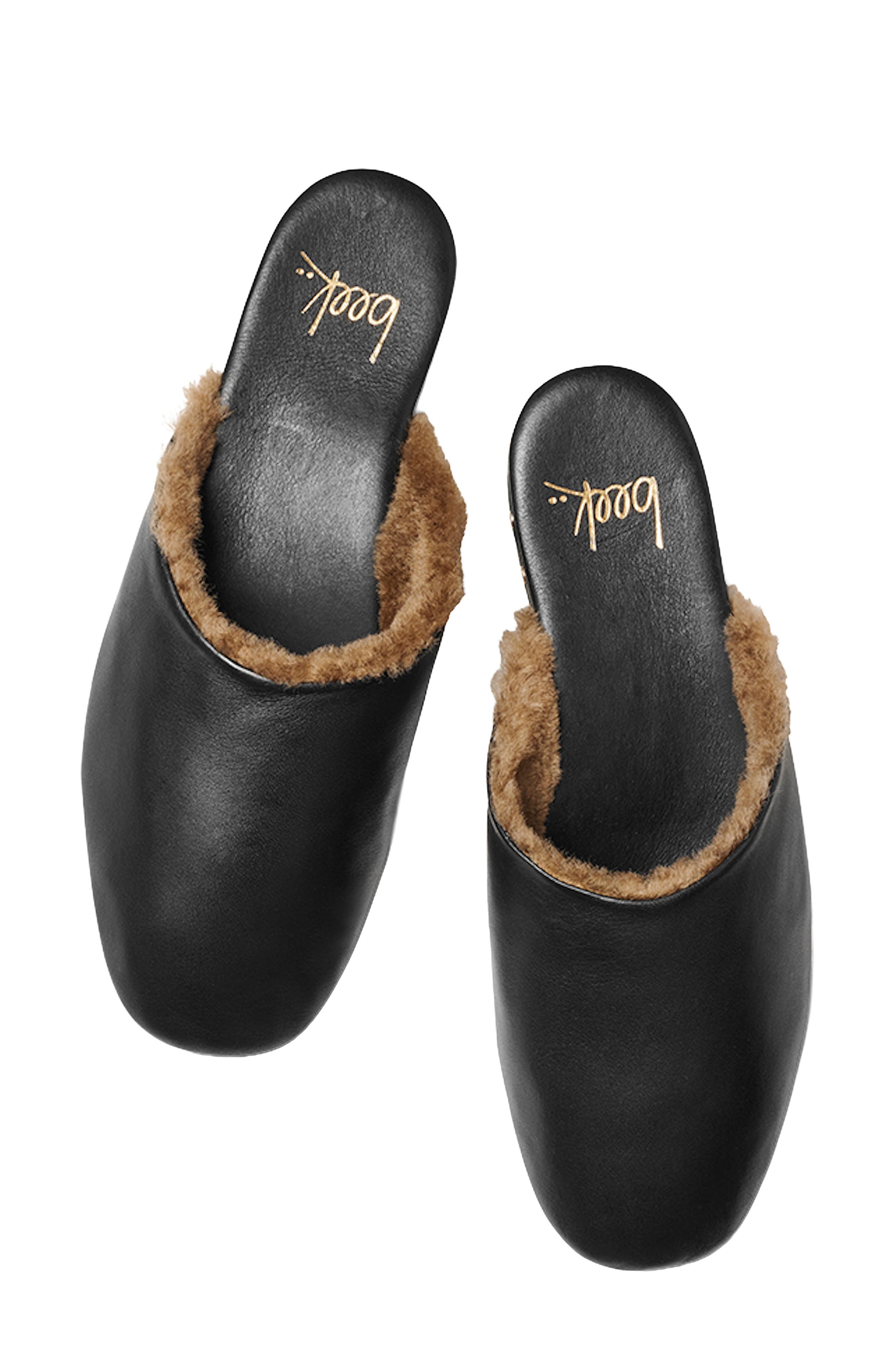 Blackbird Leather Mule with Genuine Shearling Trim, Alternate, color, BLACK