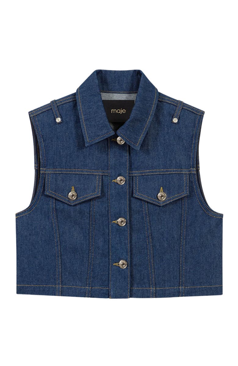 maje Denim cropped jacket, Alternate, color, Navy